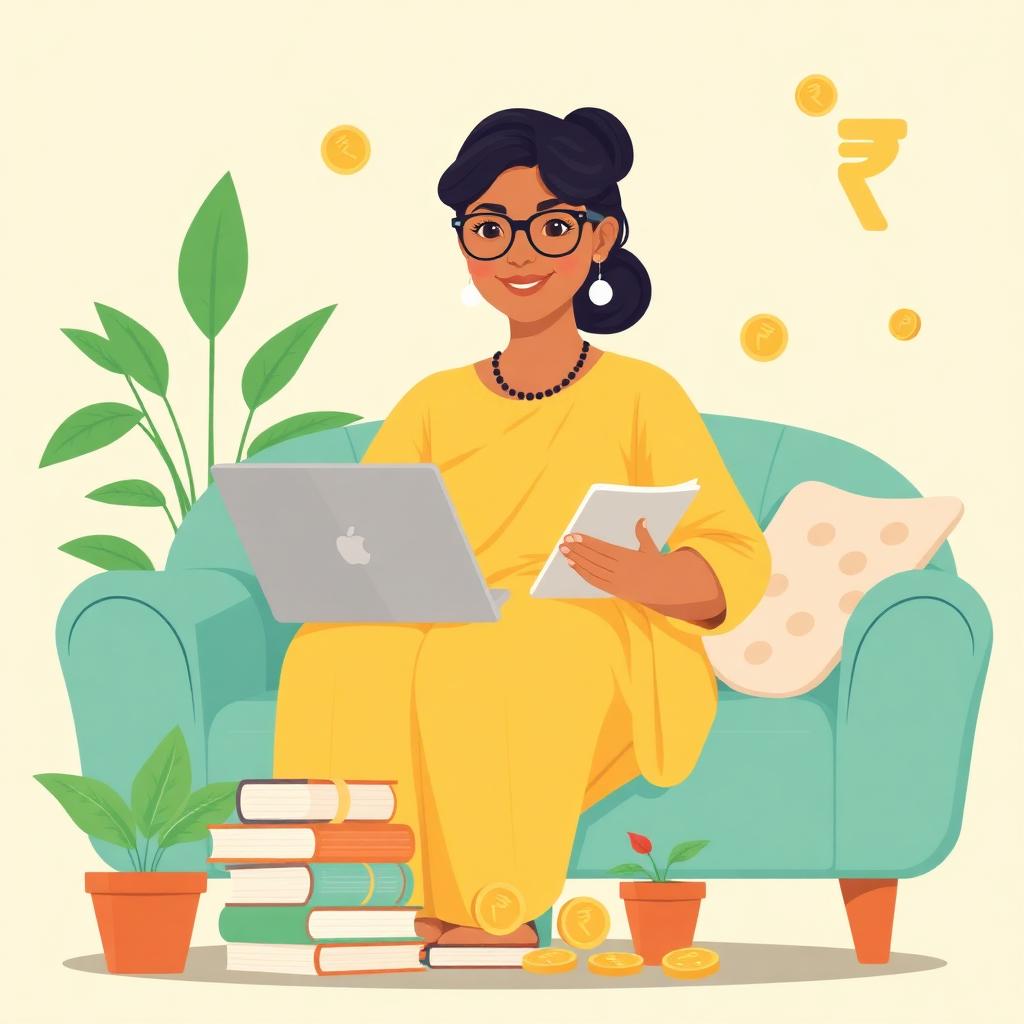 Woman writing from home and earning rupees with AB Book Publications